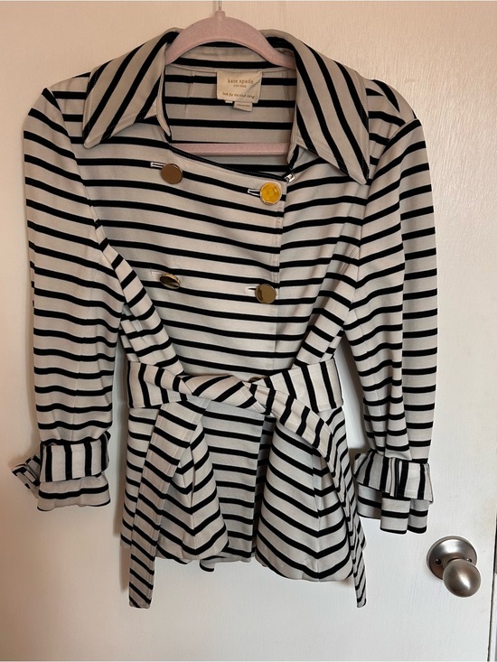 kate spade Jackets & Blazers - kate spade Navy and White Striped Pea Coat Gold-Button Jacket